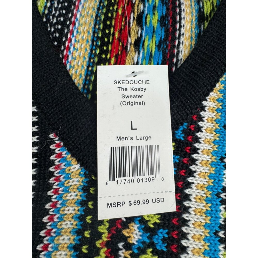 Skedouche The Kosby Mens L Colorful Preppy 90s V-Neck Striped Sweater Wool Blend - Picture 6 of 11